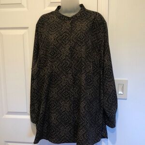 Lauren Ralph Lauren Women Button Up Long Sleeve Shirt Black Tan Print